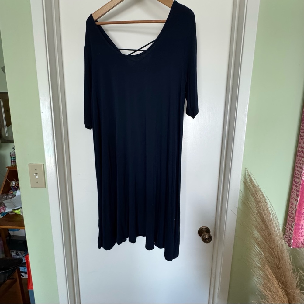 Black V-Neck Dress with Crisscross Detail